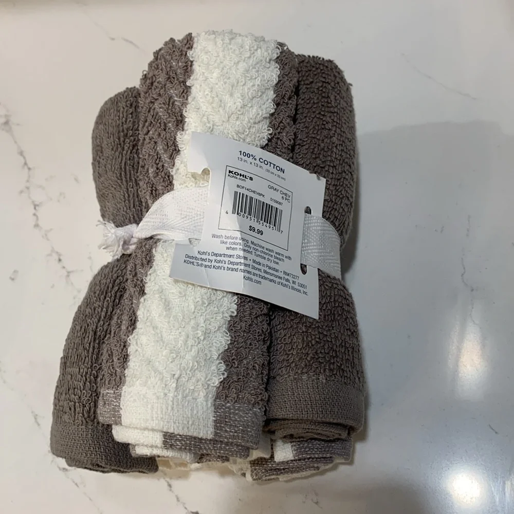 New THE BIG ONE Washcloths, set of 6, gray, taupe, cream color